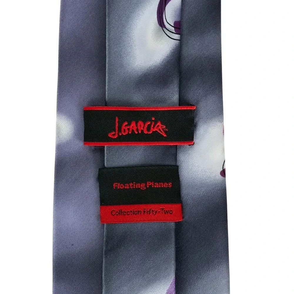 J. GARCIA Men's 100% Silk Necktie Designer FLOATING PLANES #52 Gray/Purple/Black